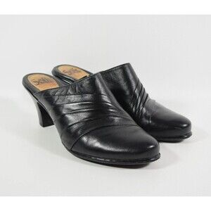 Sofft 1025401 Candis Black Leather Open Back Slip On Heel Mules Shoes Sz 8M